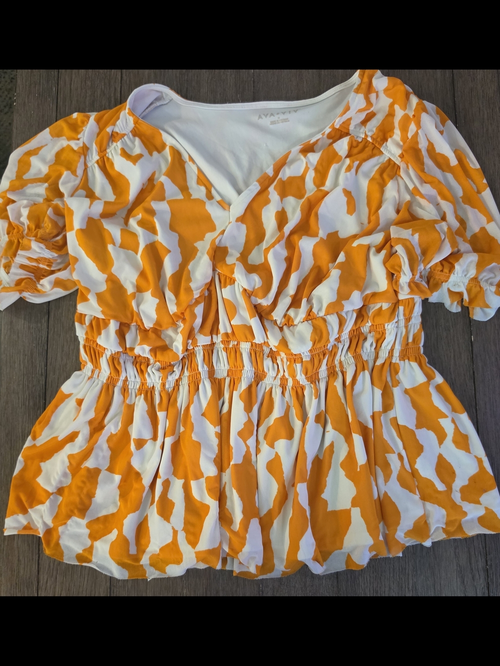 Women's Ava & Viv Orange and White Abstract Peplum Tunic Top Size 1X